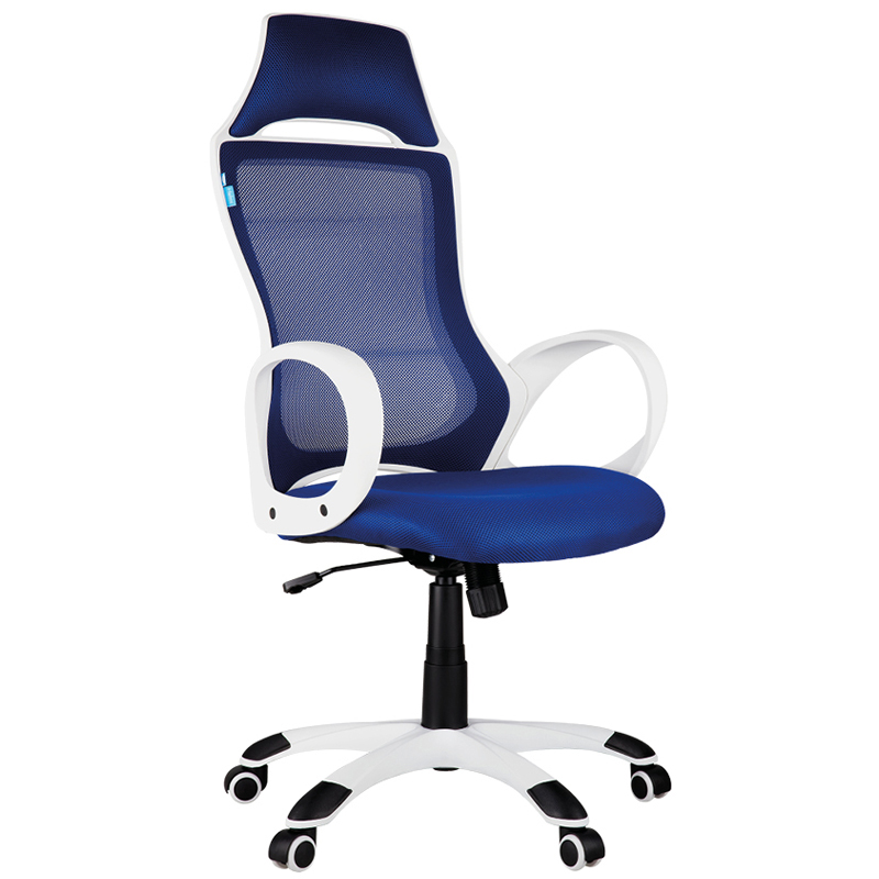 Кресло игровое Helmi HL-S05 Podium, ткань/сетка синяя, пластик белый