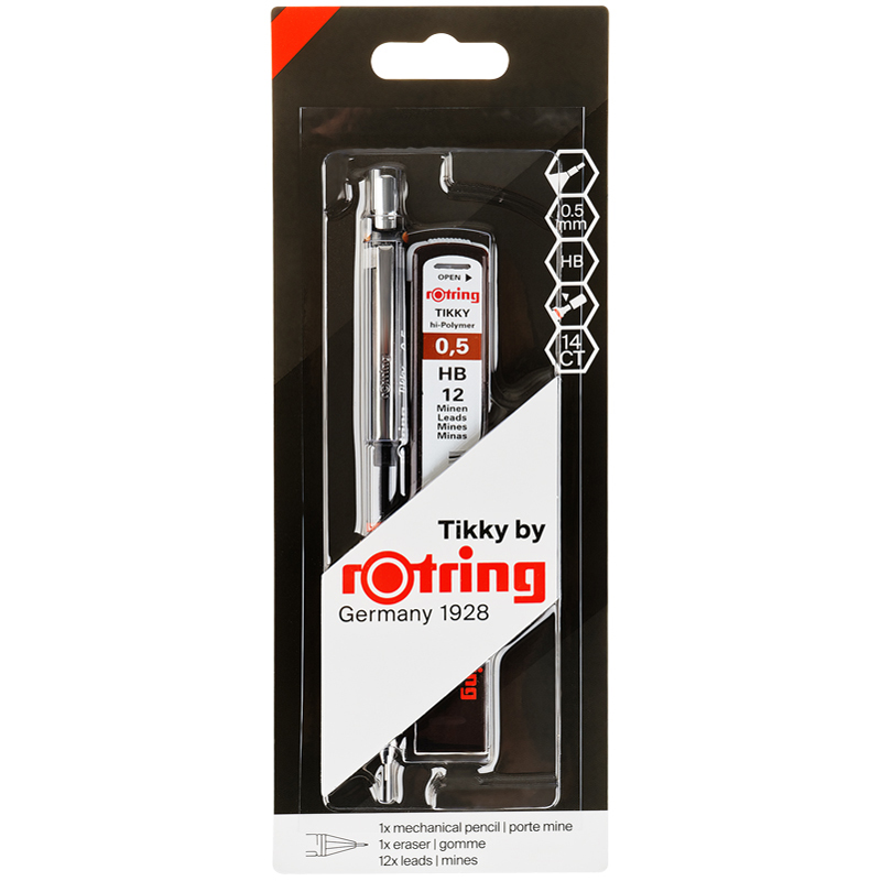 Набор Rotring Tikky: мех.карандаш 0,5 HB, грифели 0,5 HB, ластик, блистер