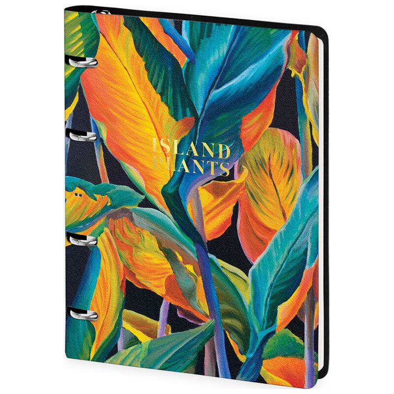 Тетрадь на кольцах А5, 80л. ЛАЙТ, кожзам, Greenwich Line Island plants, тон. блок