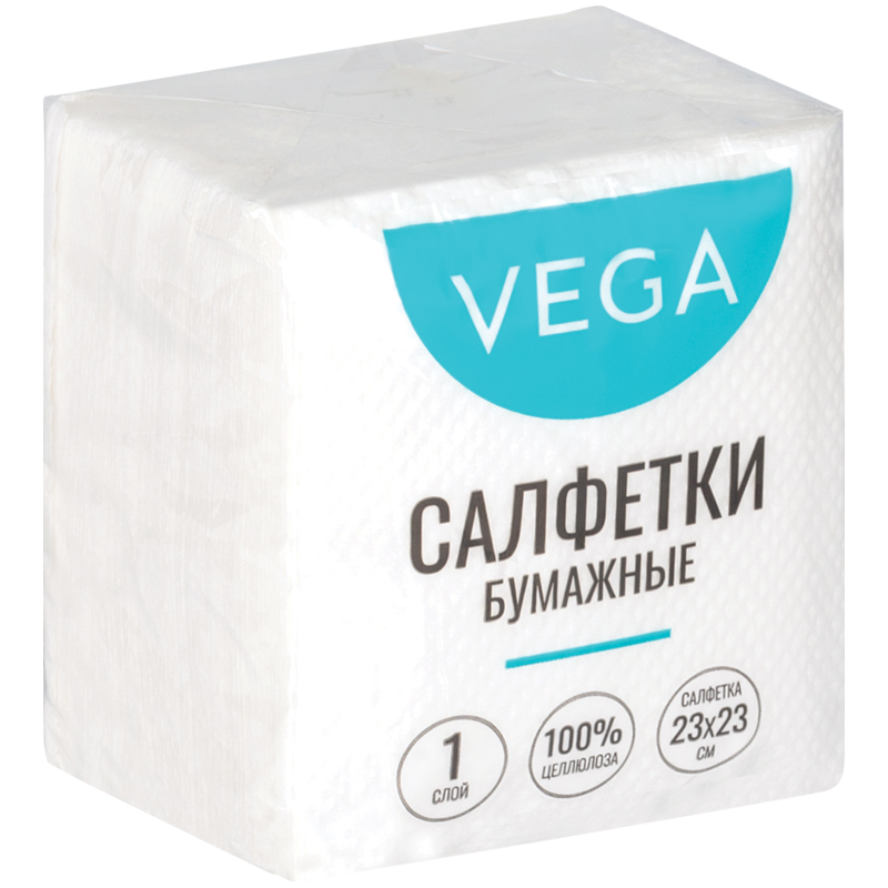 Салфетки бумажные Vega 1 слойн., 23*23см, белые, 80шт