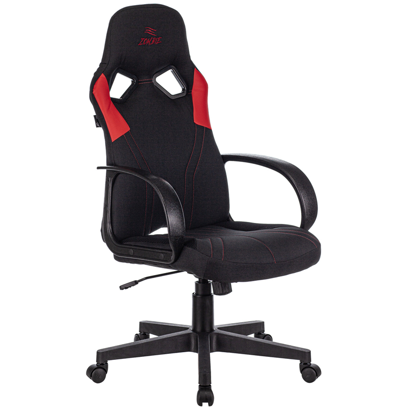 Кресло игровое ZOMBIE RUNNER RED, PL, ткань/экокожа, черный/красный, топ-ган