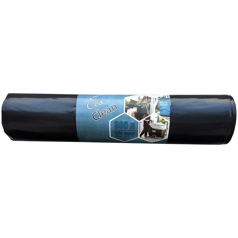 Мешки для мусора 300л КБ Ecoclean ПВД, 110*130см, 45мкм, 10шт., черные, в рулоне
