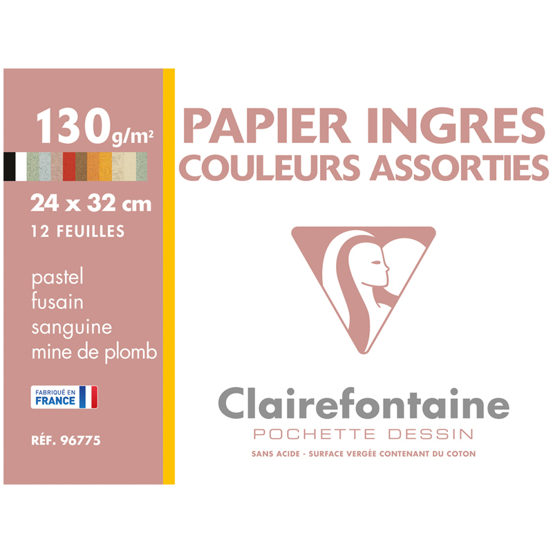 Бумага для пастели 12л. 240*320мм Clairefontaine Ingres, 130г/м2, верже, ассорти