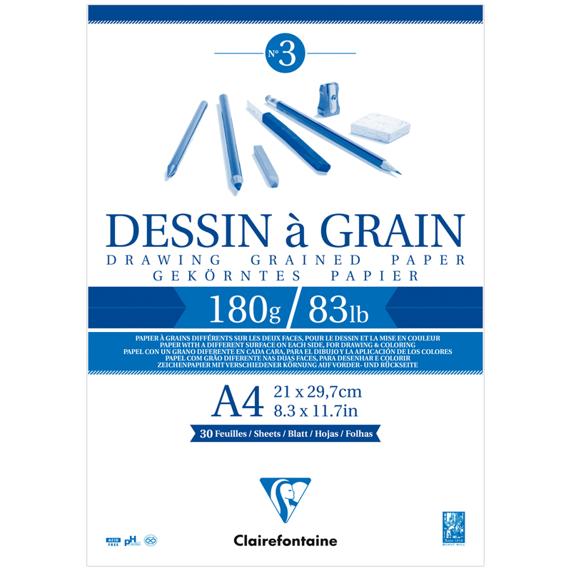 Скетчбук 30л. А4 на склейке Clairefontaine Dessin a grain, 180г/м2, мелкозернистая