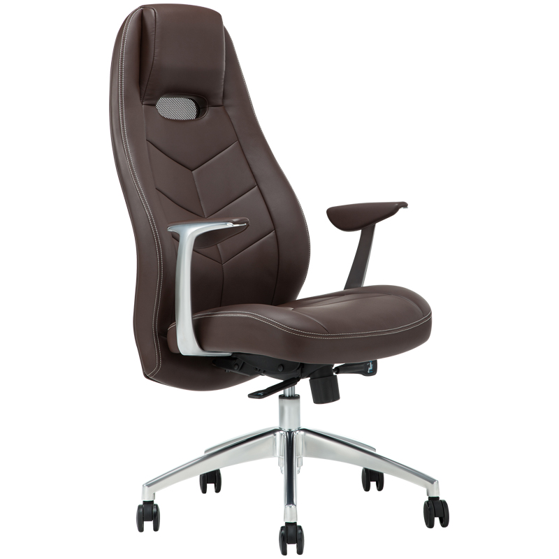 Кресло руководителя Helmi HL-E34 Synchro Business, экокожа коричневая, синхромеханизм, алюминий, до 150кг