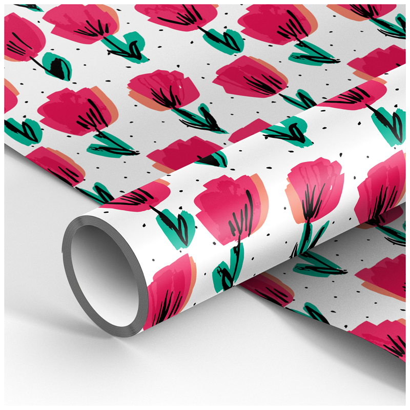 Упаковочная бумага глянц. 70*100см, MESHU Red tulips, 90г/м2