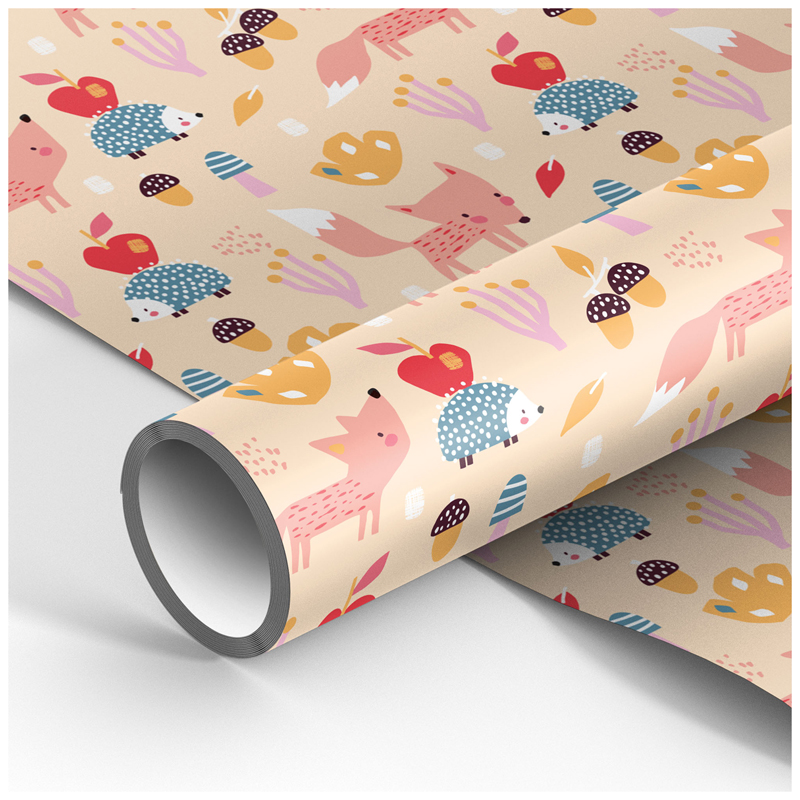 Упаковочная бумага глянц. 70*100см, MESHU Fox and Hedgehog, 90г/м2