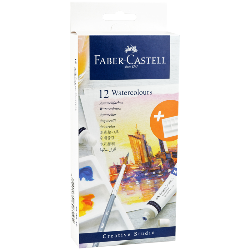 Акварель художественная Faber-Castell Watercolours, 12цв.,  9мл, туба, картон. упаковка