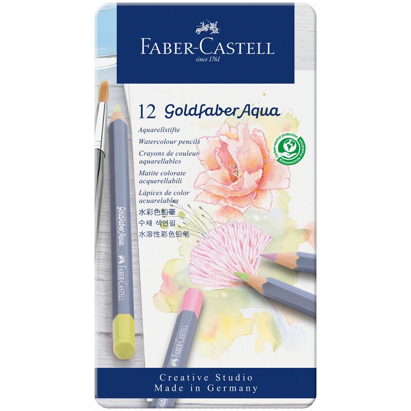 Карандаши акварельные художественные Faber-Castell Goldfaber Aqua, 12цв. пастельных , метал. коробка