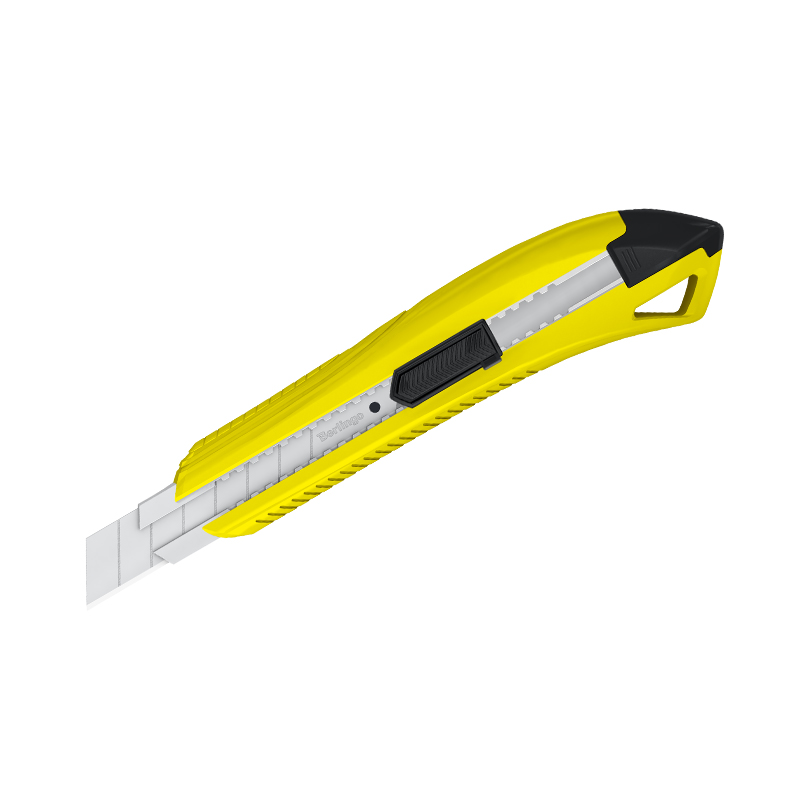 Нож канцелярский 18мм Berlingo Razzor 200, auto-lock, металл. направл., желтый, европодвес