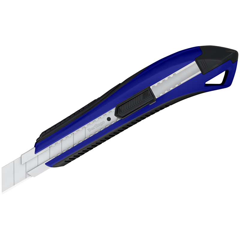 Нож канцелярский 18мм Berlingo Razzor 300, auto-lock, металл. направл., мягкие вставки, синий, европодвес