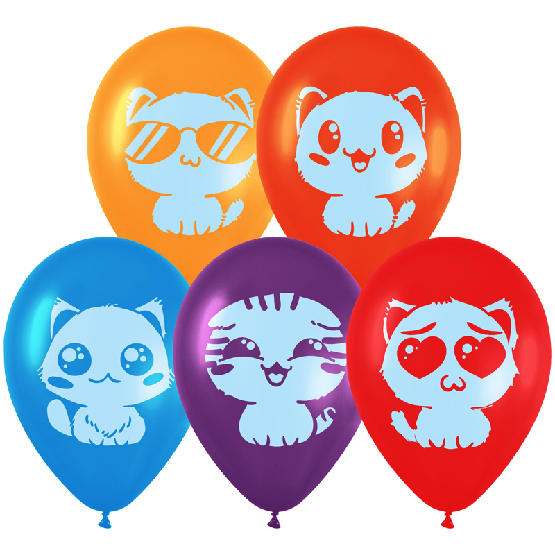 Воздушные шары,  50шт., М12/30см, MESHU Cute kittens, пастель, ассорти