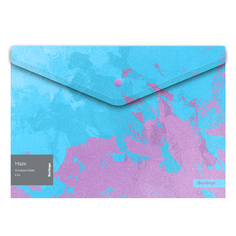 Папка-конверт на кнопке Berlingo Haze, 180мкм, голубая/сиреневая, с рисунком, глиттер-эффект