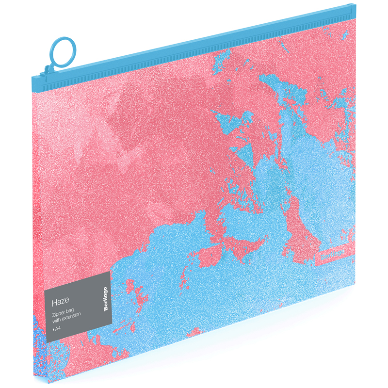 Папка-конверт на молнии с расширением Berlingo Haze, 180мкм, розовая/голубая, с рисунком, с эффектом блесток