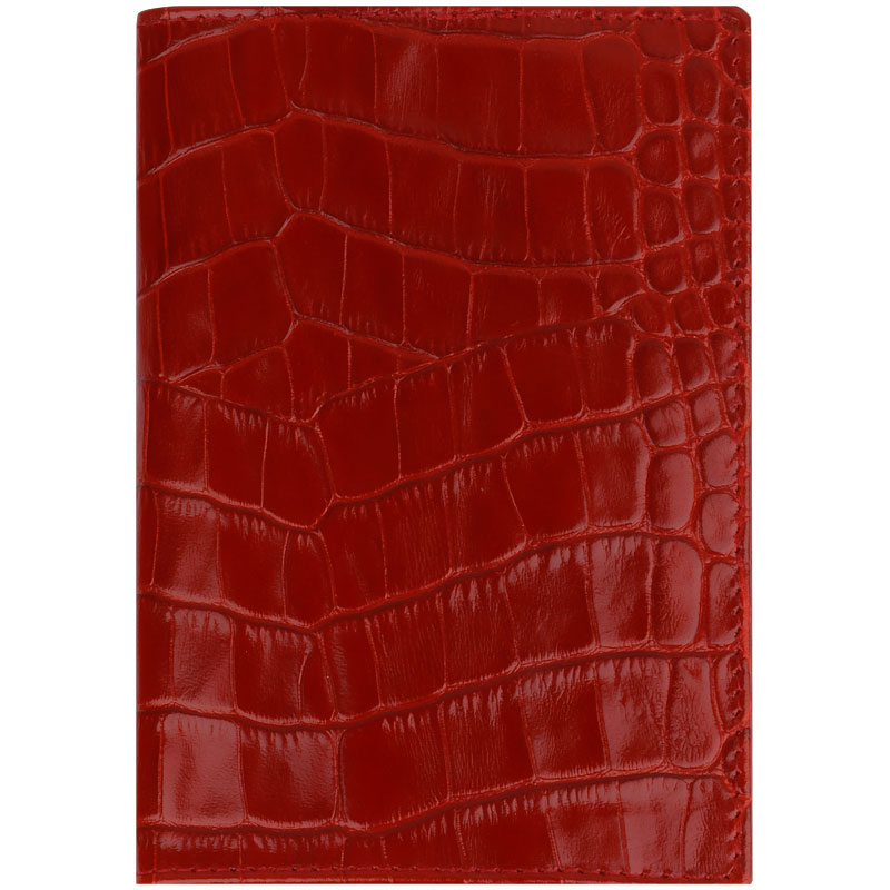 Обложка для паспорта Кожевенная мануфактура с кож. карманом, красный крокодил, нат. кожа