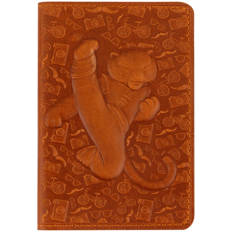 Обложка для паспорта Кожевенная мануфактура, нат. кожа, Тигр 1, коричневый