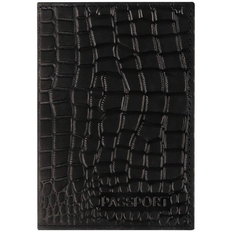 Обложка для паспорта OfficeSpace Аллигатор, кожа, тиснение, черная