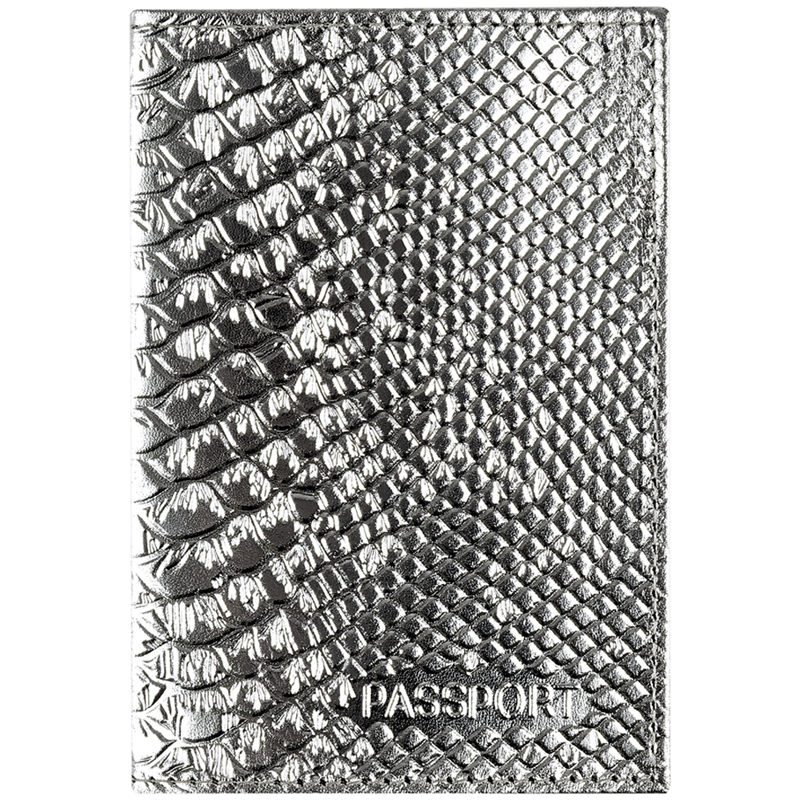 Обложка для паспорта OfficeSpace Питон, кожа, тиснение, серебряный металлик