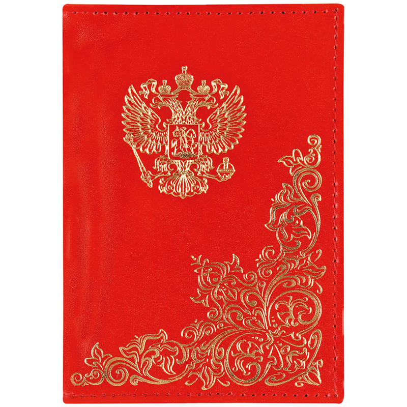 Обложка для паспорта OfficeSpace Герб, лакированная кожа, тиснение золото, красная