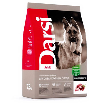 Дарси 2,5 кг сухой корм для собак крупных пород, Adult Мясное ассорти