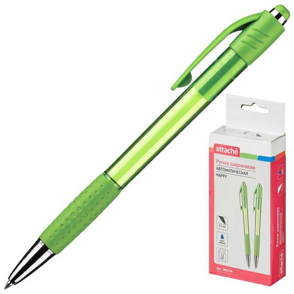 Ручка шариковая Attache Happy,зеленый корпус,синяя, масляные чернила