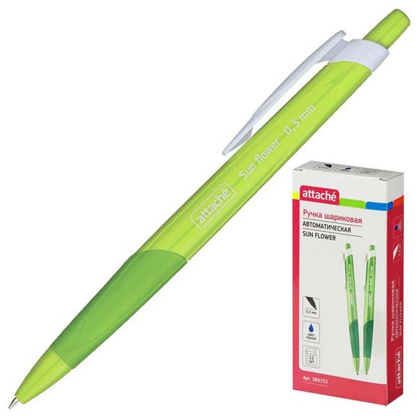 Ручка шариковая Attache Sun Flower,зеленый корпус,синяя, масляныечернила
