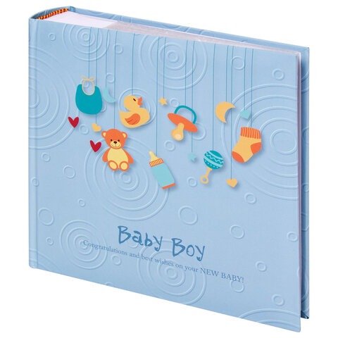 Фотоальбом BRAUBERG Baby Boy на 200 фото 10х15 см, твердая обложка, бумажная страница, бокс, голубой, 391144