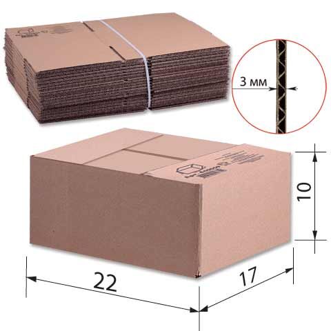 Гофроящик, длина 220 х ширина 170 х высота 100 мм, марка Т22, профиль В, FEFCO 0201 / ГОСТ, исполнение А