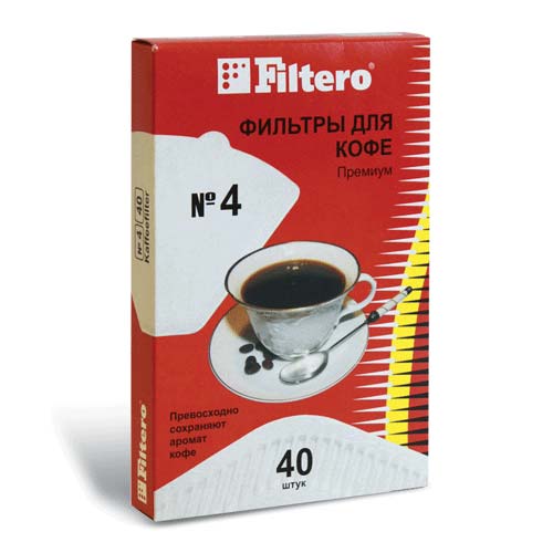 Фильтр FILTERO ПРЕМИУМ №4 для кофеварок, бумажный, отбеленный, 40 штук, №4/40