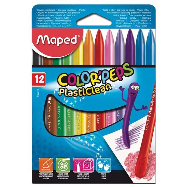 Мелки восковые Maped COLOR&#039;PEPS PLASTICLEAN 12 цв.