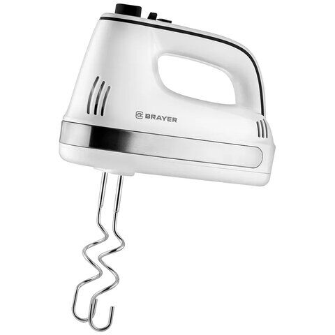 Миксер BRAYER BR1301, 250Вт, 5 скоростей, 2 венчика, 2 крюка для теста, белый