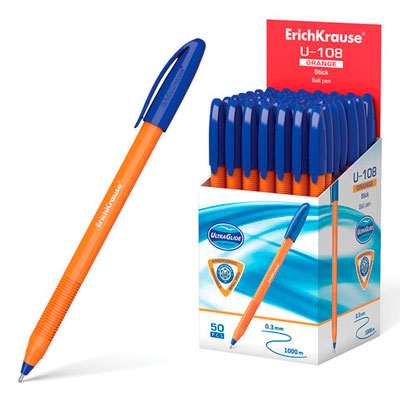Ручка шариковая ErichKrause® U-108 Orange Stick 1.0, Ultra Glide Technology, цвет чернил синий трехгран.