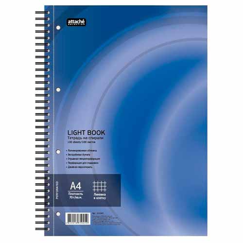 Бизнес-тетрадь 100л,кл,А4,LightBook,спираль,обл.синий,блок белый 70г/м