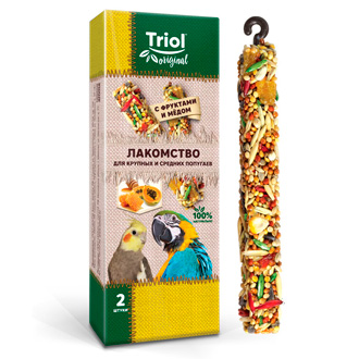 Лакомство для крупных и средних попугаев палочки с фруктами и мёдом TRiOL original  2шт,83г