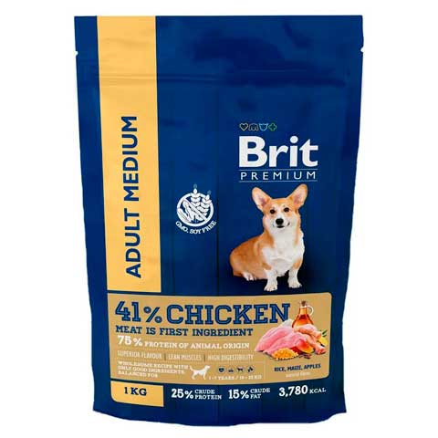 Брит Premium Dog Adult Medium с курицей  для взрослых собак средних пород (10–25 кг), 1 кг 5049943