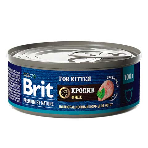 Брит Premium by Nature консервы с мясом кролика д/котят, 100г, 5051205