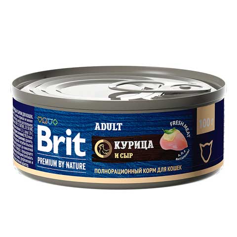 Брит Premium by Nature консервы с мясом курицы и сыром для кошек, 100г, 5051236