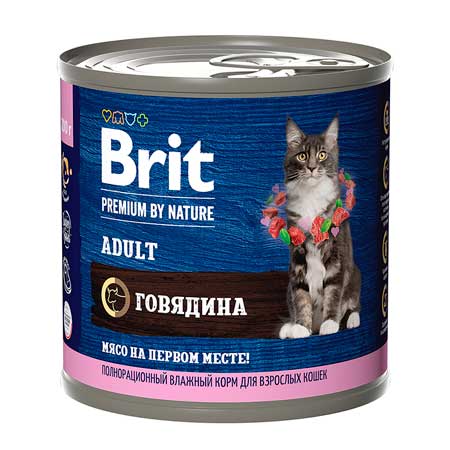 Брит Premium by Nature консервы с мясом говядины для кошек 200г, 5051311