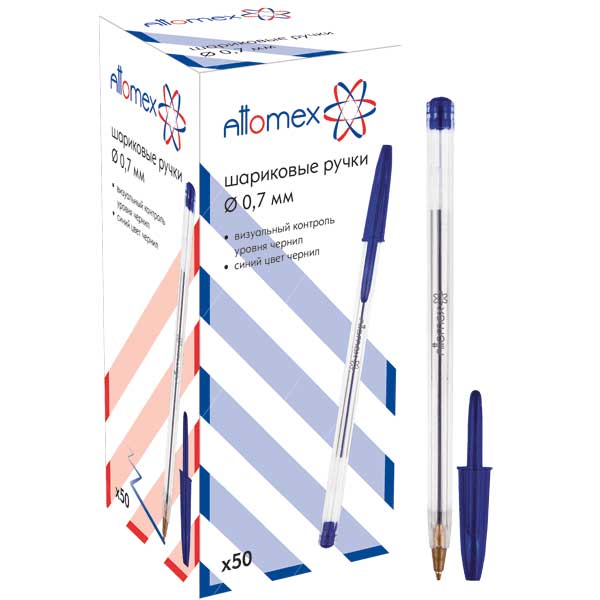Ручка шариковая "Attomex" d=0,7 мм, прозрачный корпус, синяя