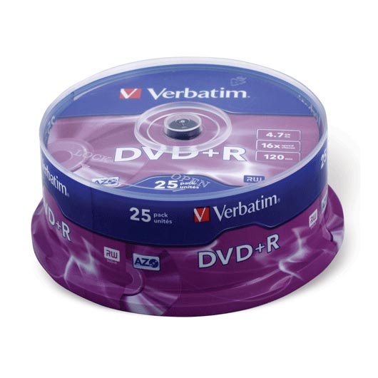 Диски DVD+R (плюс) VERBATIM 4,7 Gb 16x, КОМПЛЕКТ 25 шт., Cake Box, 43500