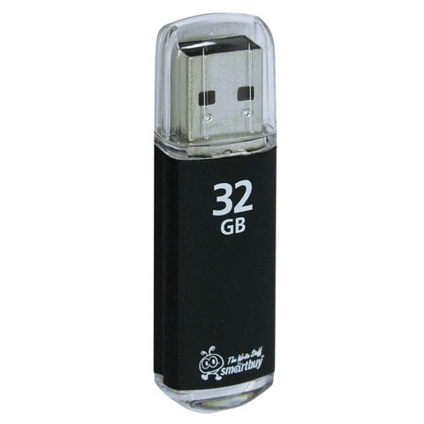 Флеш-диск 32 GB, SMARTBUY V-Cut, USB 2.0, металлический корпус, черный, SB32GBVC-K