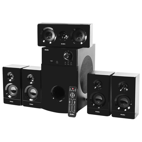 Колонки компьютерные SVEN HT-210, 5.1, 125 Вт, Bluetooth, Optical, Coaxial, FM, дерево, черные, SV-014124