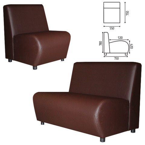 Кресло мягкое Клауд, V-600, 550х750х780 мм, без подлокотников, экокожа, коричневое