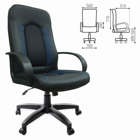 Кресло офисное BRABIX Strike EX-525, экокожа черная/синяя, ткань серая, TW, 531378