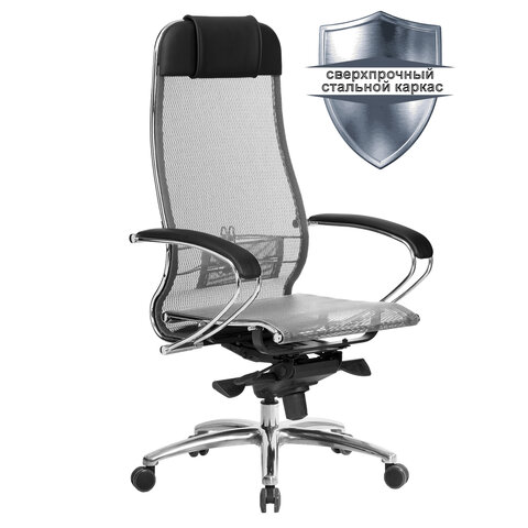 Кресло офисное МЕТТА SAMURAI S-1.04, сверхпрочная ткань-сетка, серое