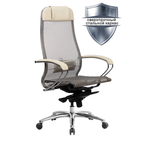 Кресло офисное МЕТТА SAMURAI S-1.04, сверхпрочная ткань-сетка, бежевое