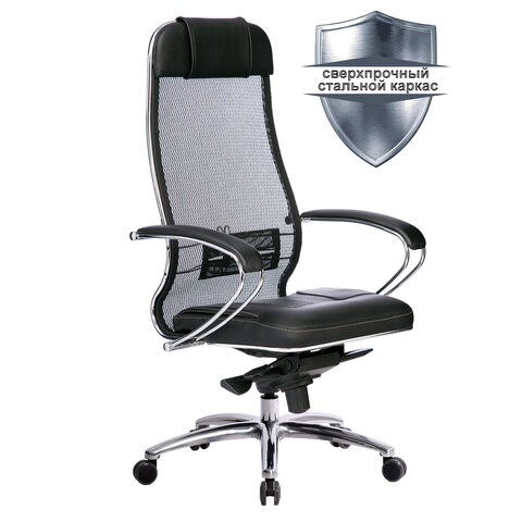 Кресло офисное МЕТТА SAMURAI SL-1.04, сверхпрочная ткань-сетка/кожа, черное
