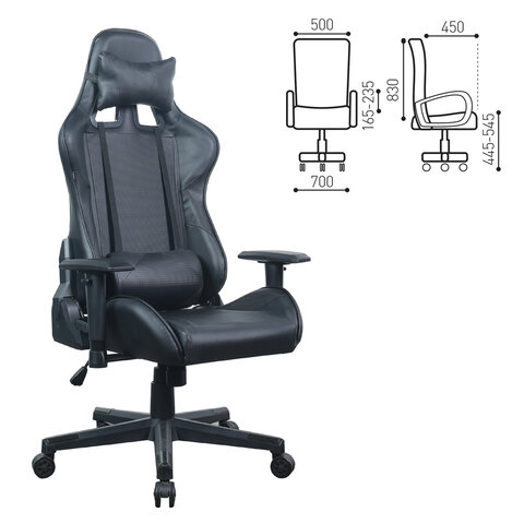 Кресло компьютерное BRABIX GT Carbon GM-115, две подушки, экокожа, черное, 531932