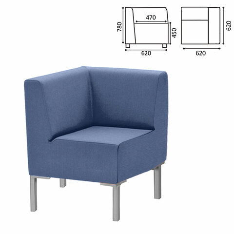 Кресло мягкое угловое Хост М-43, 620х620х780 мм, без подлокотников, экокожа, голубое