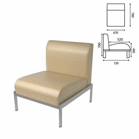 Кресло мягкое Дилан Д-22, 670х720х790 мм, без подлокотников, кожзам, бежевое